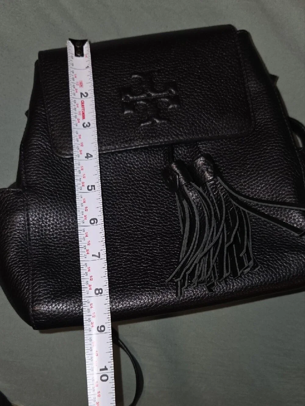 Tory Burch Black Pebbled Leather Tassel Backpack